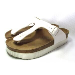 Papillio by BIRKENSTOCK Gizeh White Vegan Leather Flex Platform Thong Sandals 10